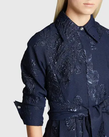 Rickie Freeman for Teri Jon Belted Jacquard Shirtdress Gown | Thumbnail 5 Rickie Freeman for Teri Jon Belted Jacquard Shirtdress Gown | Thumbnail 5