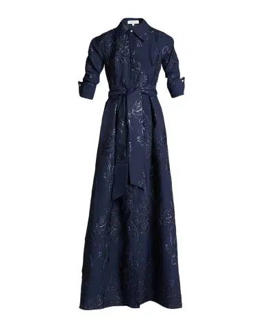 Rickie Freeman for Teri Jon Belted Jacquard Shirtdress Gown | Thumbnail 1 Rickie Freeman for Teri Jon Belted Jacquard Shirtdress Gown | Thumbnail 1
