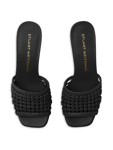 Stuart Weitzman Women's Marina 50MM Woven-Leather Block-Heel Sandals - Black | Thumbnail 4 Stuart Weitzman Women's Marina 50MM Woven-Leather Block-Heel Sandals - Black | Thumbnail 4
