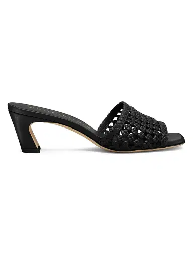 Stuart Weitzman Women's Marina 50MM Woven-Leather Block-Heel Sandals - Black | Thumbnail 1 Stuart Weitzman Women's Marina 50MM Woven-Leather Block-Heel Sandals - Black | Thumbnail 1