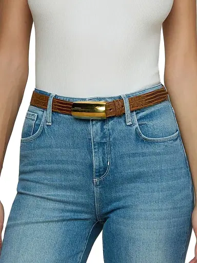 L'AGENCE Women's Marlowe Lizard-Embossed Leather Belt - Cognac Lizard | Thumbnail 2 L'AGENCE Women's Marlowe Lizard-Embossed Leather Belt - Cognac Lizard | Thumbnail 2