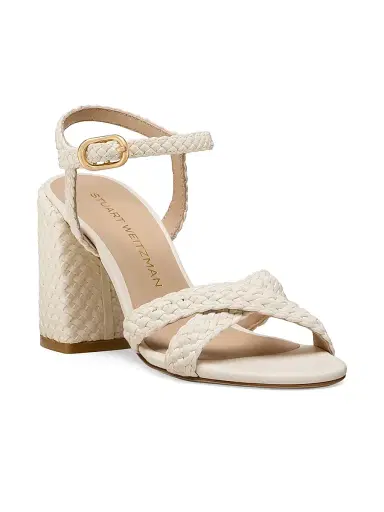 Stuart Weitzman Women's Alyssa 85MM Woven Leather Block-Heel Sandals - Cream | Thumbnail 2 Stuart Weitzman Women's Alyssa 85MM Woven Leather Block-Heel Sandals - Cream | Thumbnail 2