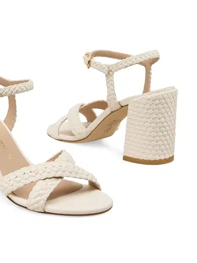 Stuart Weitzman Women's Alyssa 85MM Woven Leather Block-Heel Sandals - Cream | Thumbnail 4 Stuart Weitzman Women's Alyssa 85MM Woven Leather Block-Heel Sandals - Cream | Thumbnail 4