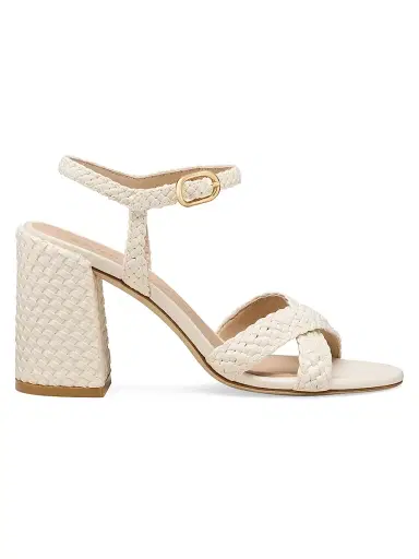 Stuart Weitzman Women's Alyssa 85MM Woven Leather Block-Heel Sandals - Cream | Thumbnail 1 Stuart Weitzman Women's Alyssa 85MM Woven Leather Block-Heel Sandals - Cream | Thumbnail 1