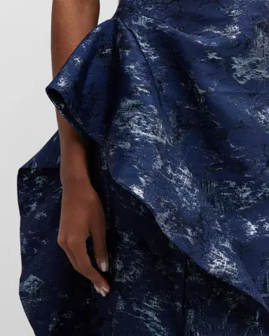 Rickie Freeman for Teri Jon Metallic Jacquard One-Shoulder Side-Ruffle Gown | Thumbnail 5 Rickie Freeman for Teri Jon Metallic Jacquard One-Shoulder Side-Ruffle Gown | Thumbnail 5