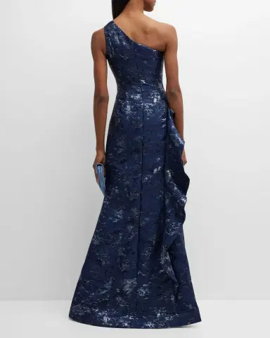 Rickie Freeman for Teri Jon Metallic Jacquard One-Shoulder Side-Ruffle Gown | Thumbnail 6 Rickie Freeman for Teri Jon Metallic Jacquard One-Shoulder Side-Ruffle Gown | Thumbnail 6