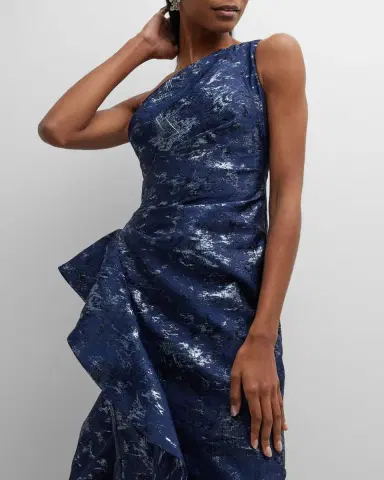 Rickie Freeman for Teri Jon Metallic Jacquard One-Shoulder Side-Ruffle Gown | Thumbnail 7 Rickie Freeman for Teri Jon Metallic Jacquard One-Shoulder Side-Ruffle Gown | Thumbnail 7