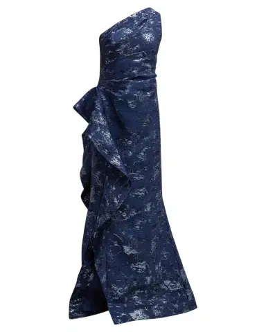 Rickie Freeman for Teri Jon Metallic Jacquard One-Shoulder Side-Ruffle Gown | Thumbnail 1 Rickie Freeman for Teri Jon Metallic Jacquard One-Shoulder Side-Ruffle Gown | Thumbnail 1