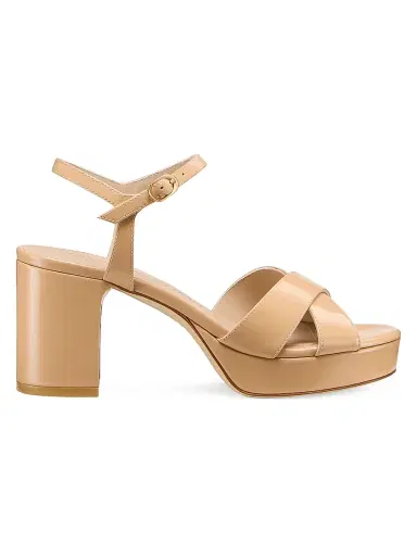 Stuart Weitzman Women's Dayna 80MM Patent Leather Platform Sandals - Adobe | Thumbnail 1 Stuart Weitzman Women's Dayna 80MM Patent Leather Platform Sandals - Adobe | Thumbnail 1