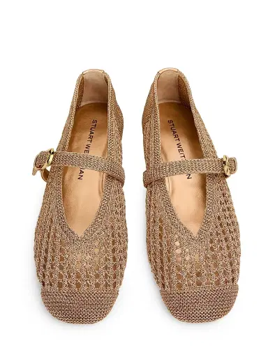 Stuart Weitzman Women's Leora Leather-Trim Crochet Mary Janes - Light Gold - Size 9.5 | Thumbnail 4 Stuart Weitzman Women's Leora Leather-Trim Crochet Mary Janes - Light Gold - Size 9.5 | Thumbnail 4