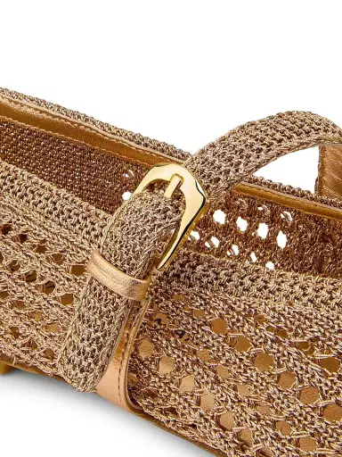 Stuart Weitzman Women's Leora Leather-Trim Crochet Mary Janes - Light Gold - Size 9.5 | Thumbnail 5 Stuart Weitzman Women's Leora Leather-Trim Crochet Mary Janes - Light Gold - Size 9.5 | Thumbnail 5