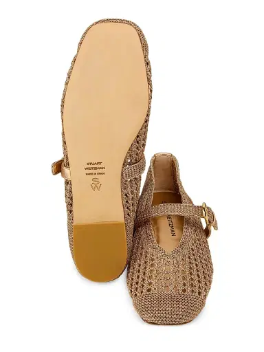 Stuart Weitzman Women's Leora Leather-Trim Crochet Mary Janes - Light Gold - Size 9.5 | Thumbnail 6 Stuart Weitzman Women's Leora Leather-Trim Crochet Mary Janes - Light Gold - Size 9.5 | Thumbnail 6