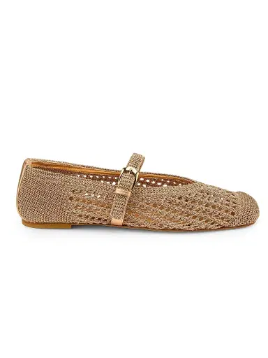 Stuart Weitzman Women's Leora Leather-Trim Crochet Mary Janes - Light Gold - Size 9.5 | Thumbnail 1 Stuart Weitzman Women's Leora Leather-Trim Crochet Mary Janes - Light Gold - Size 9.5 | Thumbnail 1