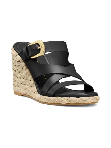 Stuart Weitzman Women's Sai 105MM Leather Espadrille Wedge Sandals - Black | Thumbnail 2 Stuart Weitzman Women's Sai 105MM Leather Espadrille Wedge Sandals - Black | Thumbnail 2