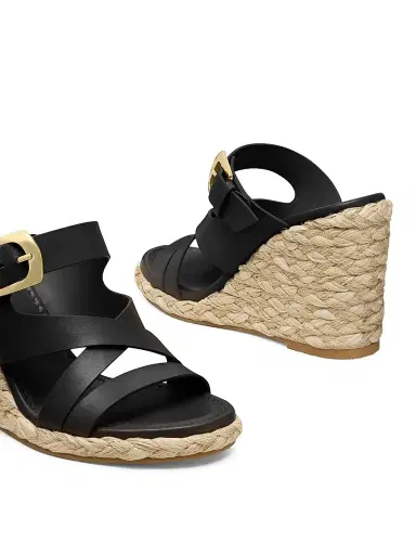 Stuart Weitzman Women's Sai 105MM Leather Espadrille Wedge Sandals - Black | Thumbnail 4 Stuart Weitzman Women's Sai 105MM Leather Espadrille Wedge Sandals - Black | Thumbnail 4