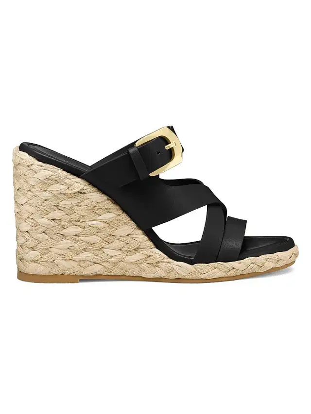 Women's Sai 105MM Leather Espadrille Wedge Sandals - Black Women's Sai 105MM Leather Espadrille Wedge Sandals - Black