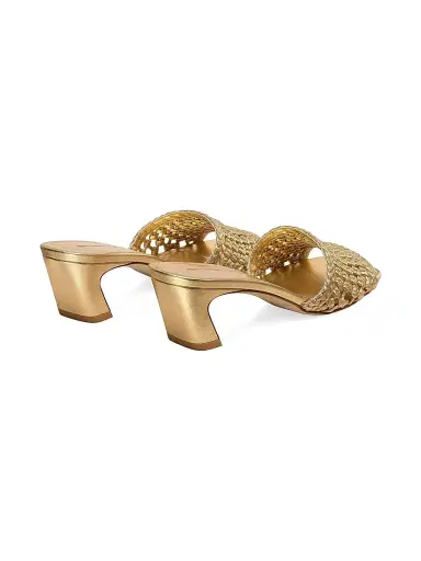 Stuart Weitzman Women's Marina 50MM Woven-Leather Block-Heel Sandals - Golden | Thumbnail 3 Stuart Weitzman Women's Marina 50MM Woven-Leather Block-Heel Sandals - Golden | Thumbnail 3