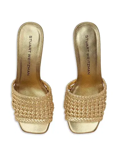 Stuart Weitzman Women's Marina 50MM Woven-Leather Block-Heel Sandals - Golden | Thumbnail 4 Stuart Weitzman Women's Marina 50MM Woven-Leather Block-Heel Sandals - Golden | Thumbnail 4
