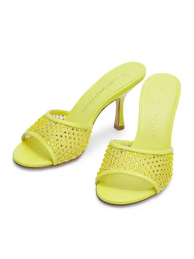Stuart Weitzman Women's Bareitall Shine 85MM Crystal-Embellished Leather Stiletto-Heel Sandals - Citrine | Thumbnail 2 Stuart Weitzman Women's Bareitall Shine 85MM Crystal-Embellished Leather Stiletto-Heel Sandals - Citrine | Thumbnail 2