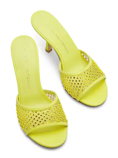 Stuart Weitzman Women's Bareitall Shine 85MM Crystal-Embellished Leather Stiletto-Heel Sandals - Citrine | Thumbnail 4 Stuart Weitzman Women's Bareitall Shine 85MM Crystal-Embellished Leather Stiletto-Heel Sandals - Citrine | Thumbnail 4