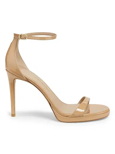 Stuart Weitzman Women's Nudist 100MM Patent Leather Sandals - Adobe | Thumbnail 1 Stuart Weitzman Women's Nudist 100MM Patent Leather Sandals - Adobe | Thumbnail 1