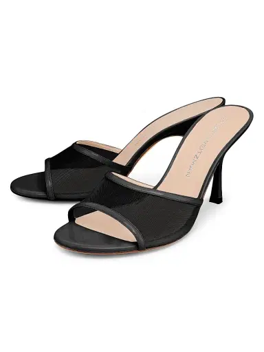 Stuart Weitzman Women's Bareitall 85MM Mesh-Patent Leather Sandals - Black | Thumbnail 2 Stuart Weitzman Women's Bareitall 85MM Mesh-Patent Leather Sandals - Black | Thumbnail 2