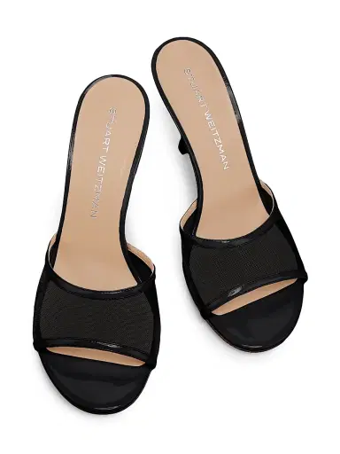 Stuart Weitzman Women's Bareitall 85MM Mesh-Patent Leather Sandals - Black | Thumbnail 4 Stuart Weitzman Women's Bareitall 85MM Mesh-Patent Leather Sandals - Black | Thumbnail 4