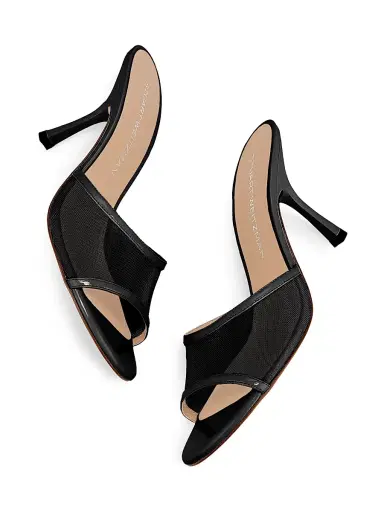 Stuart Weitzman Women's Bareitall 85MM Mesh-Patent Leather Sandals - Black | Thumbnail 6 Stuart Weitzman Women's Bareitall 85MM Mesh-Patent Leather Sandals - Black | Thumbnail 6