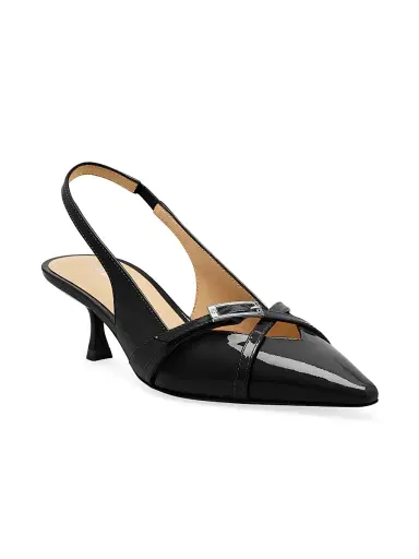 Stuart Weitzman Women's Georgie 50MM Patent Leather Slingback Pumps - Black | Thumbnail 2 Stuart Weitzman Women's Georgie 50MM Patent Leather Slingback Pumps - Black | Thumbnail 2
