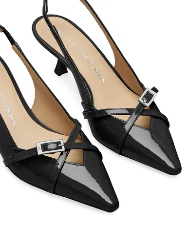 Stuart Weitzman Women's Georgie 50MM Patent Leather Slingback Pumps - Black | Thumbnail 4 Stuart Weitzman Women's Georgie 50MM Patent Leather Slingback Pumps - Black | Thumbnail 4