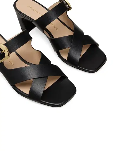 Stuart Weitzman Women's Sai 50MM Leather Block-Heel Sandals - Black | Thumbnail 4 Stuart Weitzman Women's Sai 50MM Leather Block-Heel Sandals - Black | Thumbnail 4