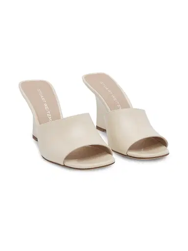 Stuart Weitzman Women's Vinnie 85MM Wedge-Heel Patent Leather Mules - Linen | Thumbnail 2 Stuart Weitzman Women's Vinnie 85MM Wedge-Heel Patent Leather Mules - Linen | Thumbnail 2