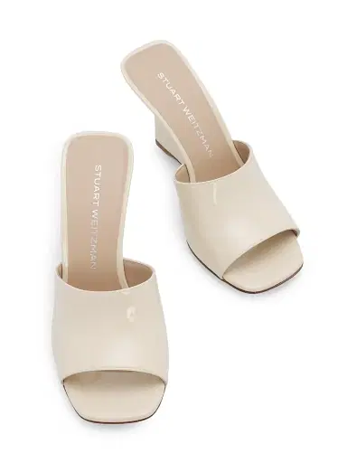 Stuart Weitzman Women's Vinnie 85MM Wedge-Heel Patent Leather Mules - Linen | Thumbnail 4 Stuart Weitzman Women's Vinnie 85MM Wedge-Heel Patent Leather Mules - Linen | Thumbnail 4