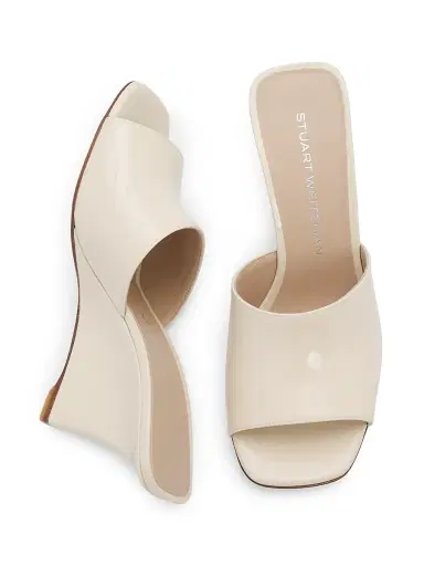 Stuart Weitzman Women's Vinnie 85MM Wedge-Heel Patent Leather Mules - Linen | Thumbnail 5 Stuart Weitzman Women's Vinnie 85MM Wedge-Heel Patent Leather Mules - Linen | Thumbnail 5