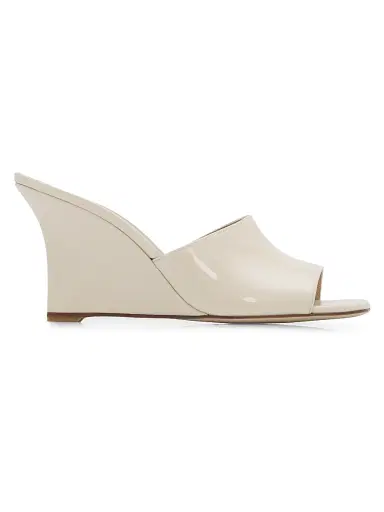 Stuart Weitzman Women's Vinnie 85MM Wedge-Heel Patent Leather Mules - Linen | Thumbnail 1 Stuart Weitzman Women's Vinnie 85MM Wedge-Heel Patent Leather Mules - Linen | Thumbnail 1