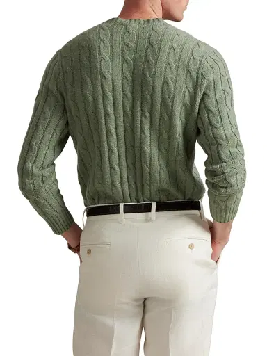 Polo Ralph Lauren Men's Cable-Knit Cashmere Crewneck Sweater - Fern Green Heather - Size XXL | Thumbnail 4 Polo Ralph Lauren Men's Cable-Knit Cashmere Crewneck Sweater - Fern Green Heather - Size XXL | Thumbnail 4