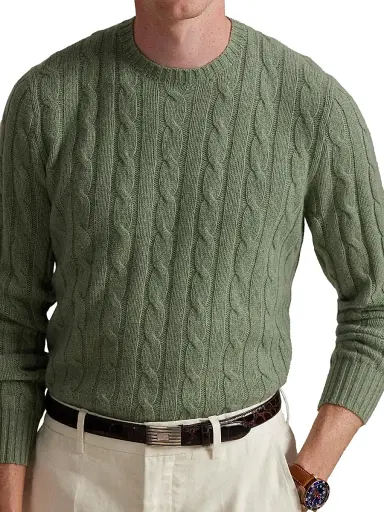 Polo Ralph Lauren Men's Cable-Knit Cashmere Crewneck Sweater - Fern Green Heather - Size XXL | Thumbnail 5 Polo Ralph Lauren Men's Cable-Knit Cashmere Crewneck Sweater - Fern Green Heather - Size XXL | Thumbnail 5