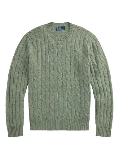 Polo Ralph Lauren Men's Cable-Knit Cashmere Crewneck Sweater - Fern Green Heather - Size XXL | Thumbnail 1 Polo Ralph Lauren Men's Cable-Knit Cashmere Crewneck Sweater - Fern Green Heather - Size XXL | Thumbnail 1