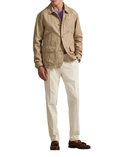 Polo Ralph Lauren Men's Herringone Linen 5-Pocket Work Jacket - Natural Herringbone | Thumbnail 2 Polo Ralph Lauren Men's Herringone Linen 5-Pocket Work Jacket - Natural Herringbone | Thumbnail 2