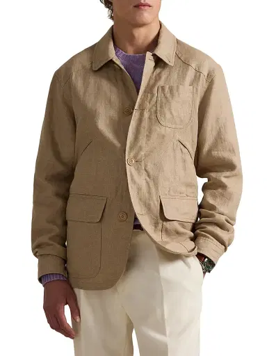 Polo Ralph Lauren Men's Herringone Linen 5-Pocket Work Jacket - Natural Herringbone | Thumbnail 3 Polo Ralph Lauren Men's Herringone Linen 5-Pocket Work Jacket - Natural Herringbone | Thumbnail 3