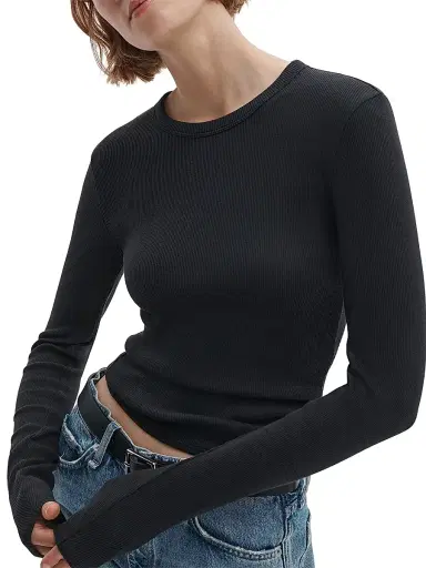 rag & bone Women's The Essential Rib-Knit Long-Sleeve Crewneck T-Shirt - Black - Size XL | Thumbnail 3 rag & bone Women's The Essential Rib-Knit Long-Sleeve Crewneck T-Shirt - Black - Size XL | Thumbnail 3