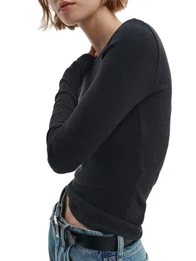 rag & bone Women's The Essential Rib-Knit Long-Sleeve Crewneck T-Shirt - Black - Size XL | Thumbnail 4 rag & bone Women's The Essential Rib-Knit Long-Sleeve Crewneck T-Shirt - Black - Size XL | Thumbnail 4