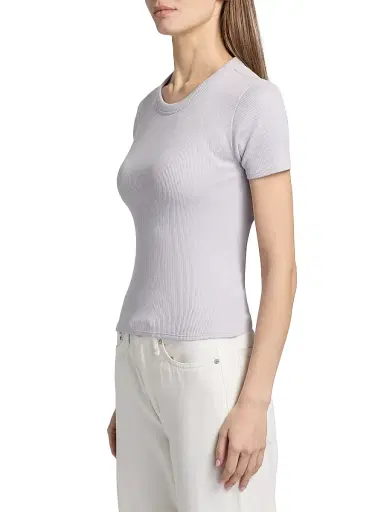 rag & bone Women's Essential Rib Stretch-Cotton Crewneck T-Shirt - Lavender Mist - Size XL | Thumbnail 4 rag & bone Women's Essential Rib Stretch-Cotton Crewneck T-Shirt - Lavender Mist - Size XL | Thumbnail 4