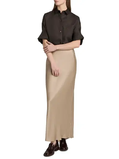 TWP Women's Next Ex Cotton-Silk Button-Front Shirt - Chocolate | Thumbnail 2 TWP Women's Next Ex Cotton-Silk Button-Front Shirt - Chocolate | Thumbnail 2