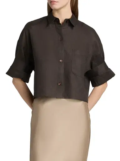 TWP Women's Next Ex Cotton-Silk Button-Front Shirt - Chocolate | Thumbnail 3 TWP Women's Next Ex Cotton-Silk Button-Front Shirt - Chocolate | Thumbnail 3