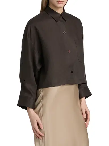 TWP Women's Next Ex Cotton-Silk Button-Front Shirt - Chocolate | Thumbnail 4 TWP Women's Next Ex Cotton-Silk Button-Front Shirt - Chocolate | Thumbnail 4