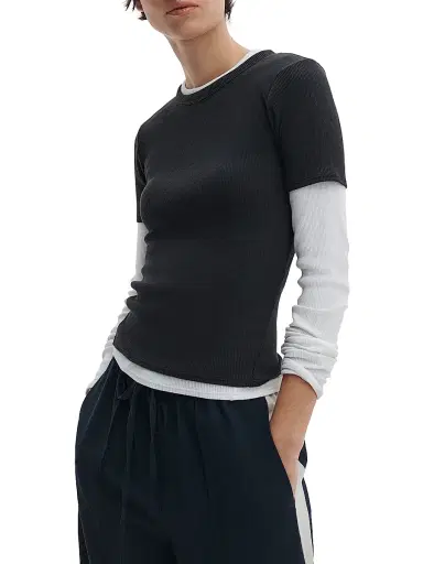 rag & bone Women's Essential Rib Stretch-Cotton Crewneck T-Shirt - Black - Size Large | Thumbnail 3 rag & bone Women's Essential Rib Stretch-Cotton Crewneck T-Shirt - Black - Size Large | Thumbnail 3