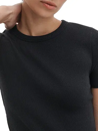 rag & bone Women's Essential Rib Stretch-Cotton Crewneck T-Shirt - Black - Size Large | Thumbnail 4 rag & bone Women's Essential Rib Stretch-Cotton Crewneck T-Shirt - Black - Size Large | Thumbnail 4