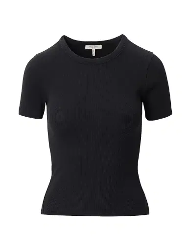 rag & bone Women's Essential Rib Stretch-Cotton Crewneck T-Shirt - Black - Size Large | Thumbnail 1 rag & bone Women's Essential Rib Stretch-Cotton Crewneck T-Shirt - Black - Size Large | Thumbnail 1