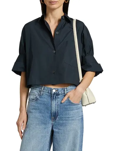 TWP Women's Next Ex Poplin Cropped Shirt - Midnight | Thumbnail 3 TWP Women's Next Ex Poplin Cropped Shirt - Midnight | Thumbnail 3